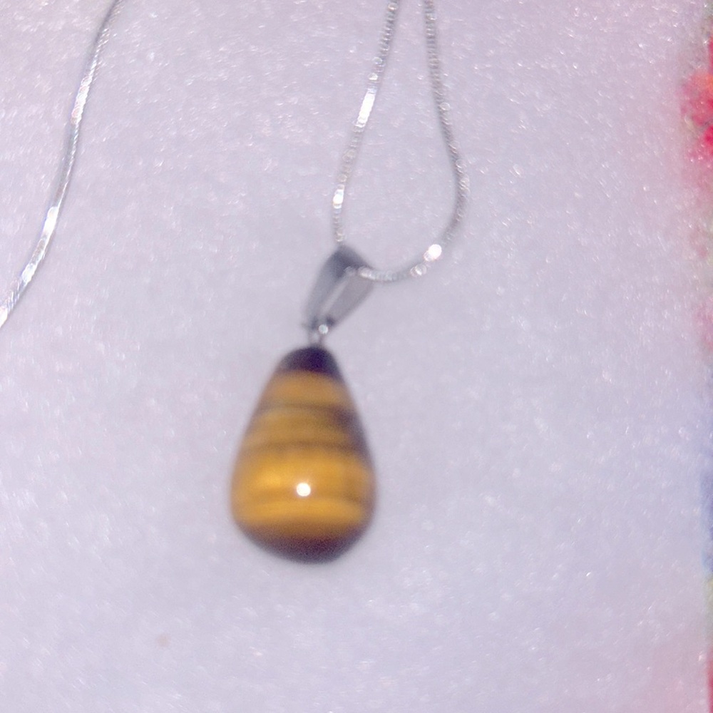 Boho hippie Tiger 🐅 Eye Sterling Silver Necklace 16”